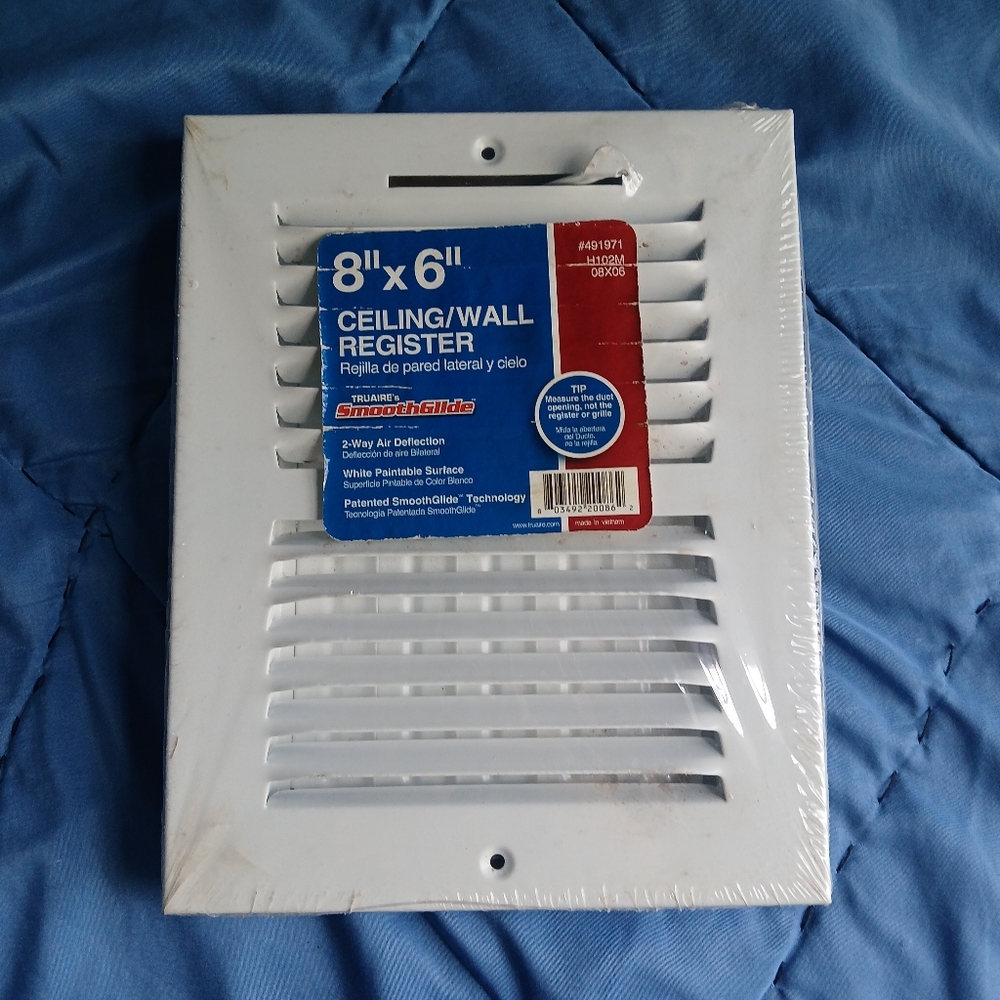 TurAire Smooth Glide White Ceiling/Wall Register 8" x 6"